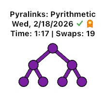 Share image with all purple links and a medal icon - a perfect first-guess Expert Mode solve of Pyrithmetic